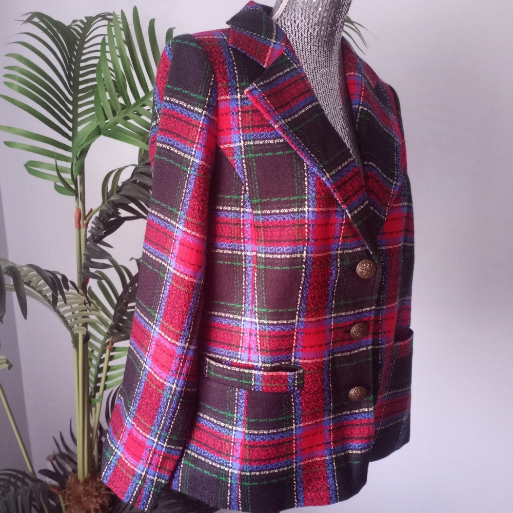 SOLD‼️📪✅Vintage LINEA by Louis Dell'Olio plaid 100% Polyester Blazer - Picture 2 of 16